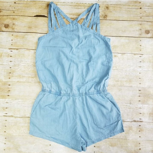 Fabletics Liza Romper In Light Blue Chambray - Picture 5 of 7